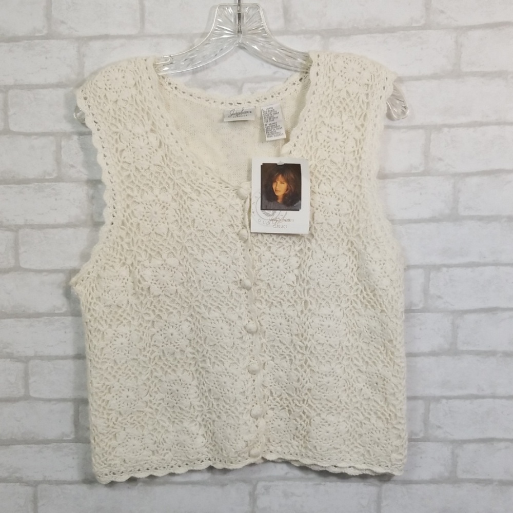 Jaclyn Smith crochet button down cream vest sizeL